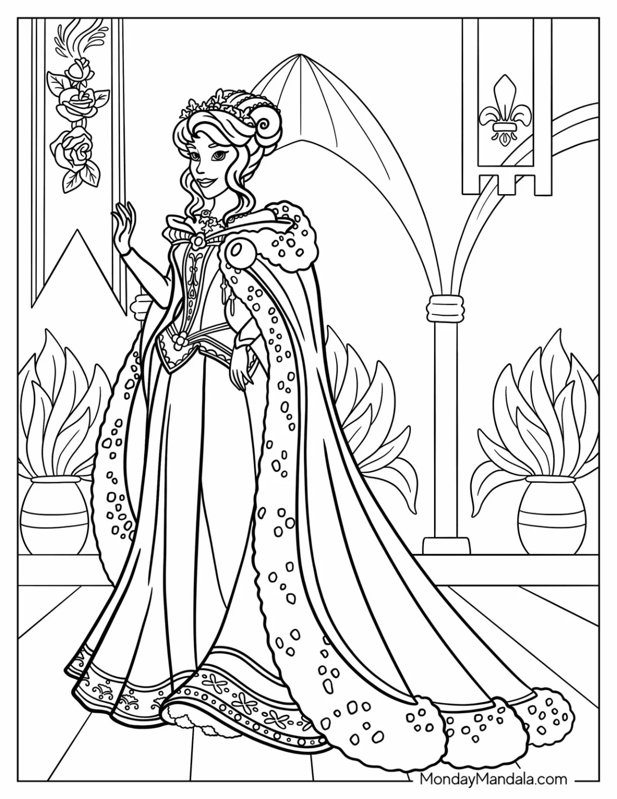 Princess Coloring Page Of Cinderella Inside Castle coloring page