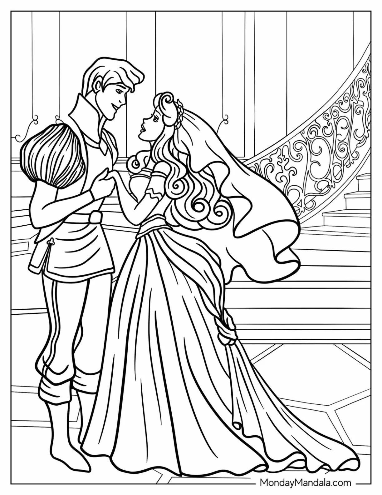 Princess Coloring Page Of Prince Philip And Aurora Wedding Day coloring page — printable line art