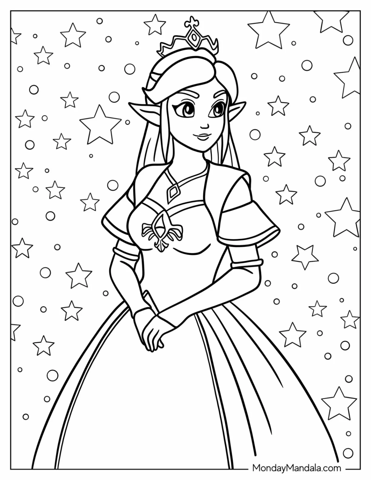 Princess Coloring Page Of Princess Zelda In Gown coloring page — printable line art