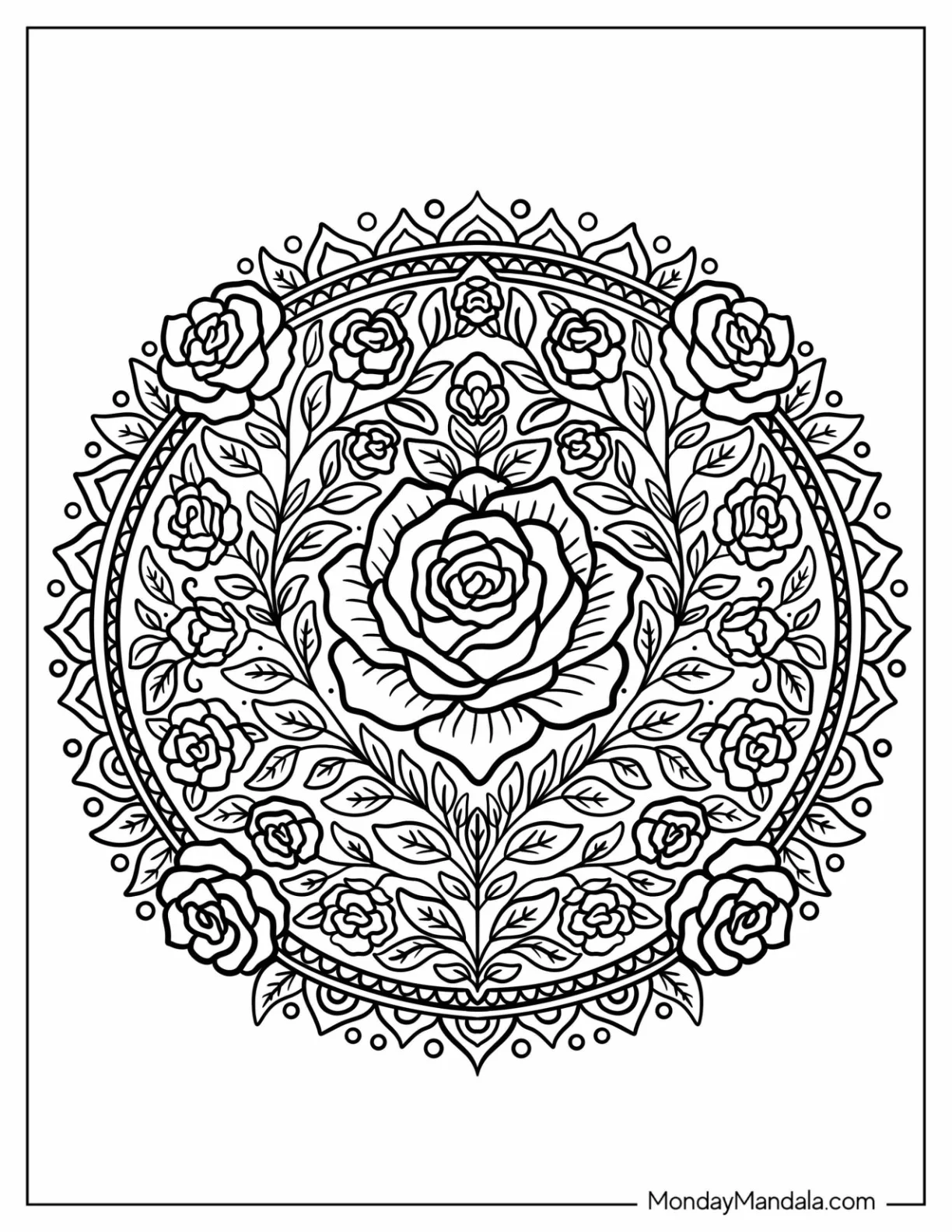 Detailed Vintage Rose Coloring Page Mandala coloring page