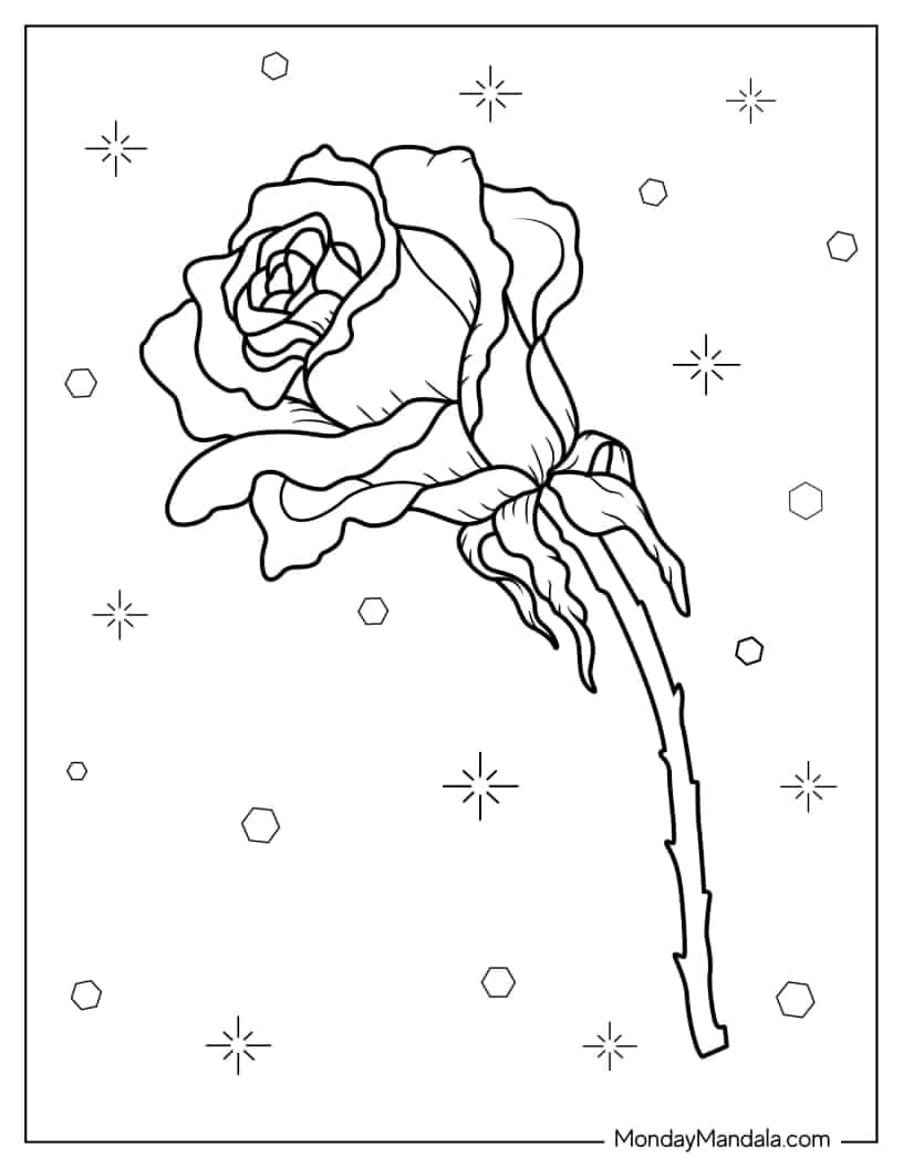 Easy Outline Of a Rose coloring page — printable line art