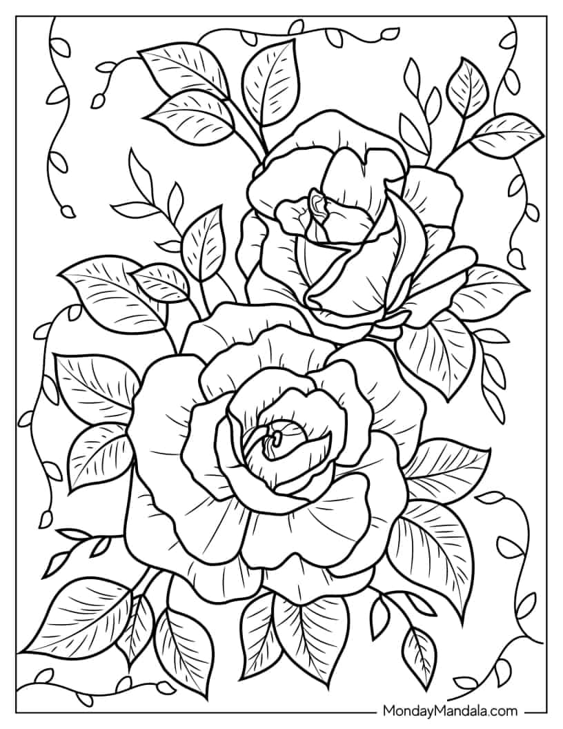 Floral Rose Design To Color coloring page — printable line art