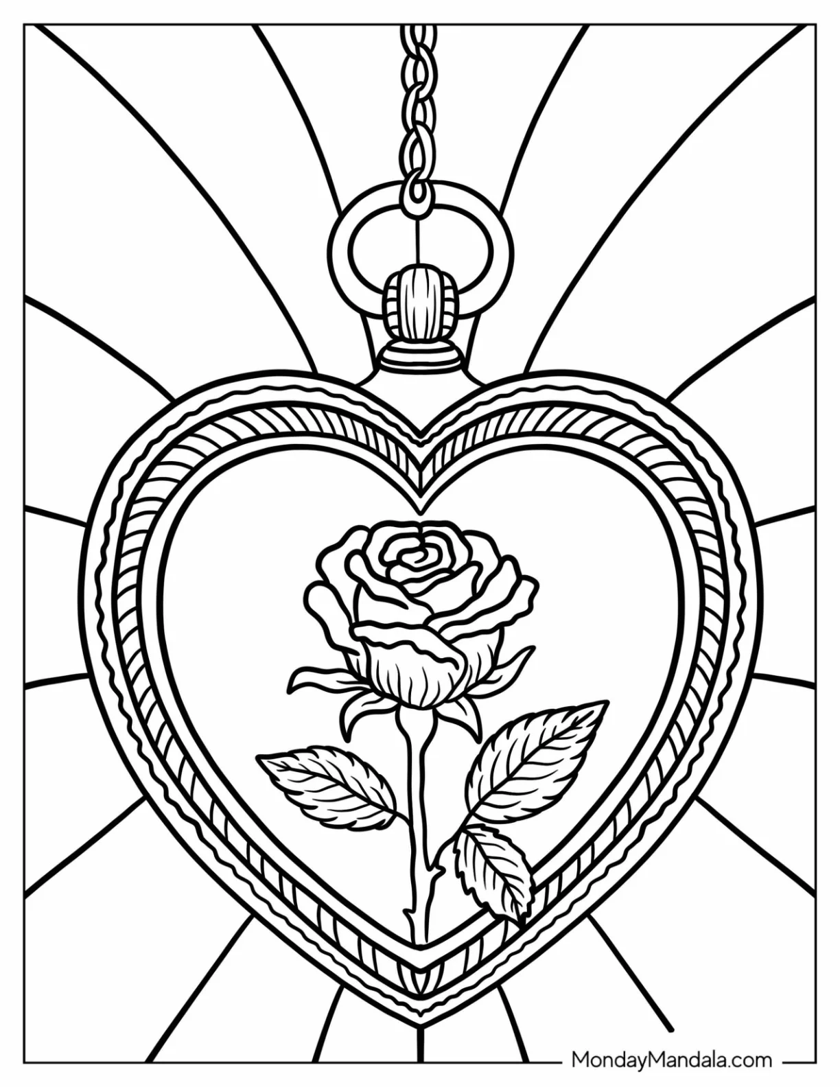 Heart Shaped Locket with Rose Coloring Page Inside coloring page