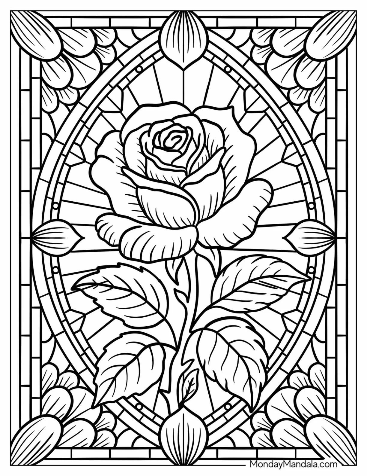 Majestic Rose Coloring Page Stained Glass coloring page
