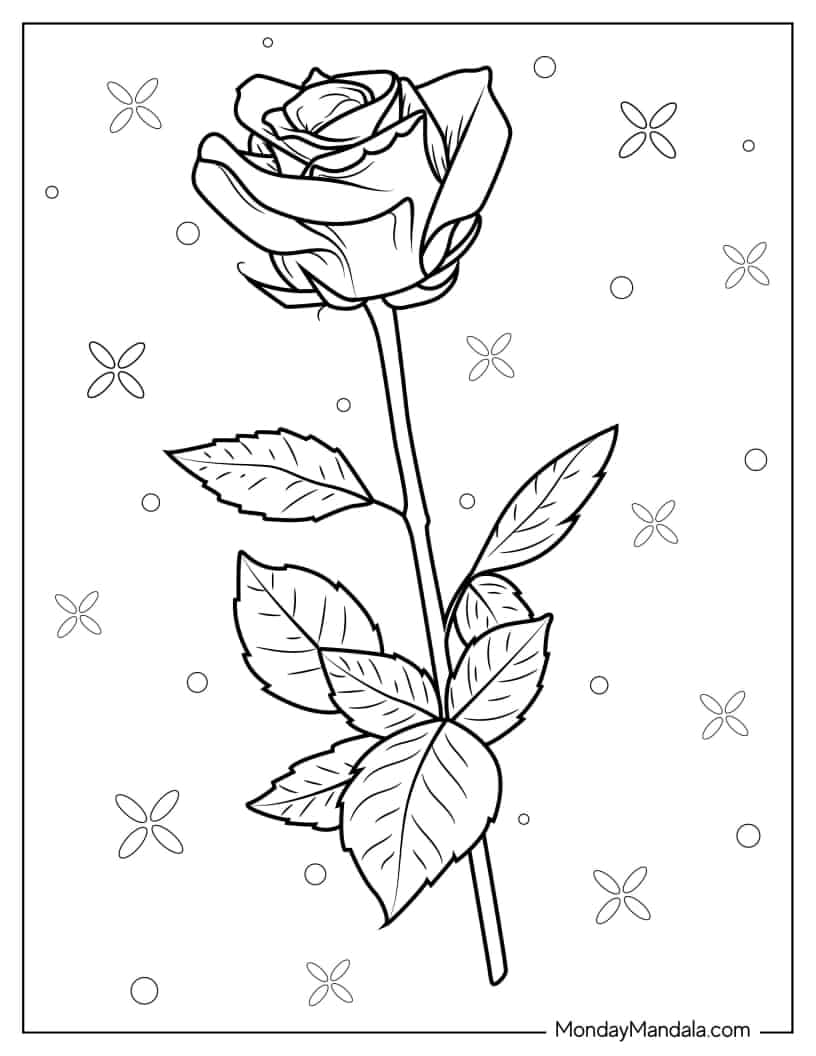 Rose Stem Coloring Sheet coloring page — printable line art