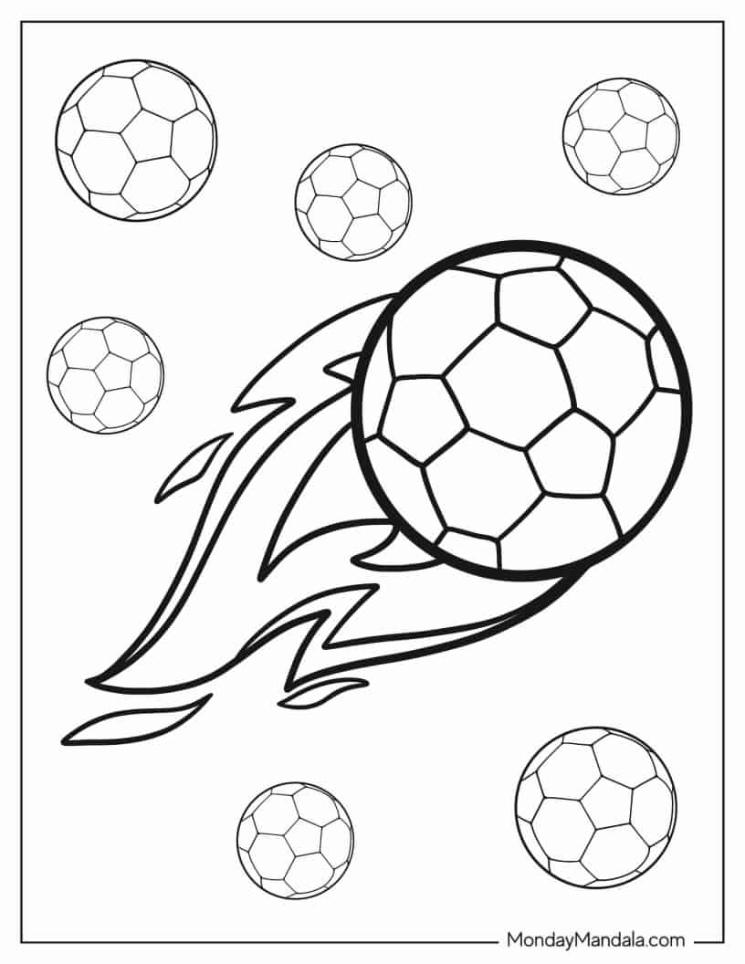 Flaming Soccer Ball To Color For Kids coloring page — printable line art