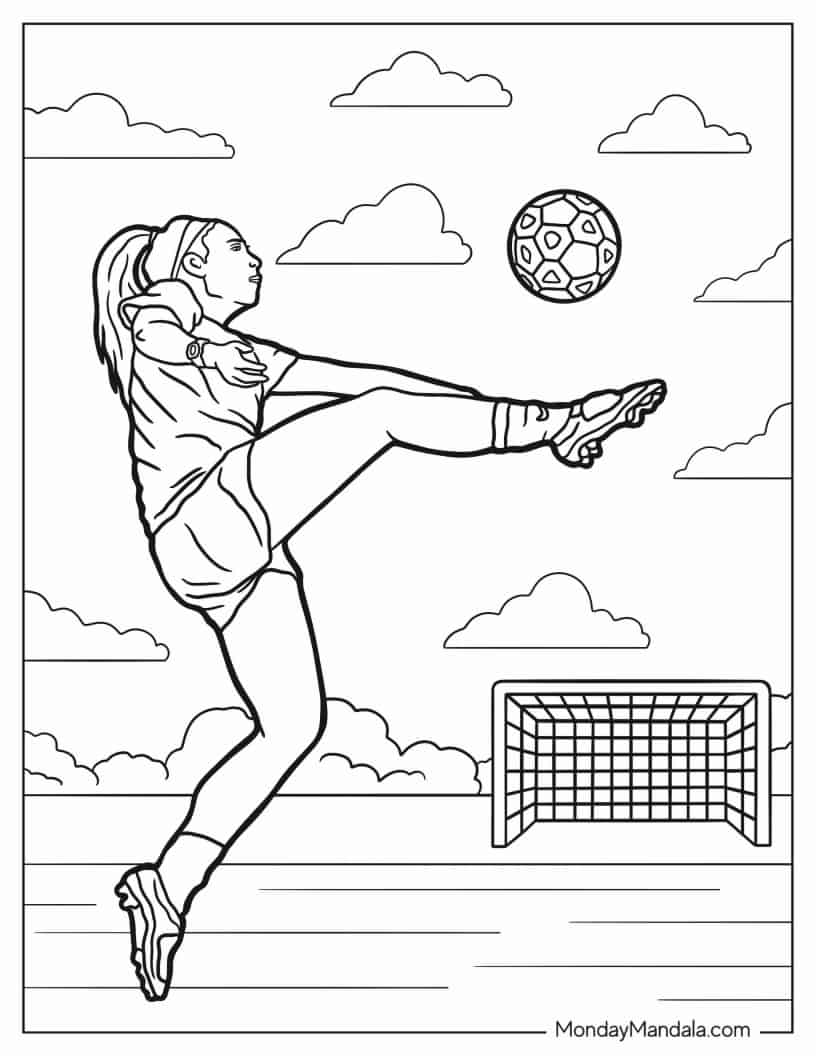 Girl Soccer Player Kicking Ball coloring page