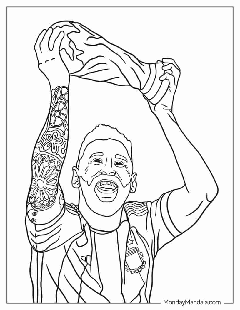 Lionel Messi Holding Fifa Trophy To Color coloring page