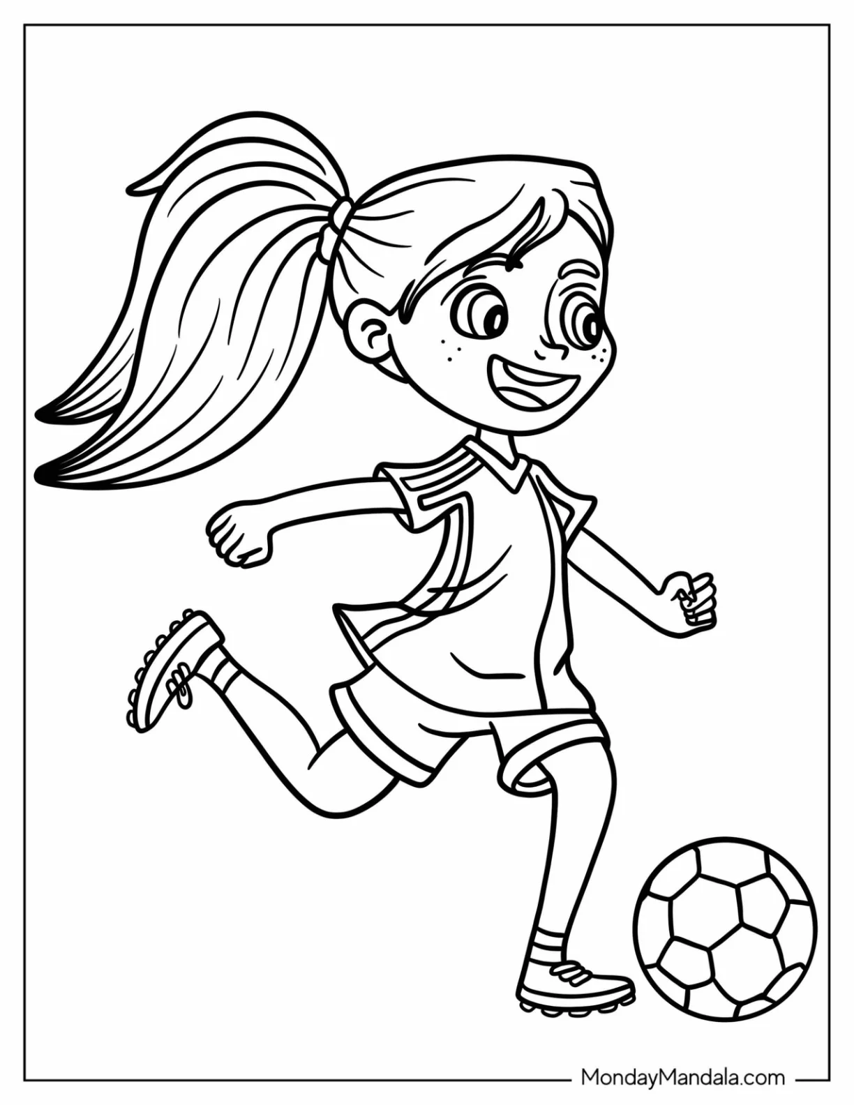 Little Soccer Coloring Page Kicking Soccer Ball For Kids coloring page
