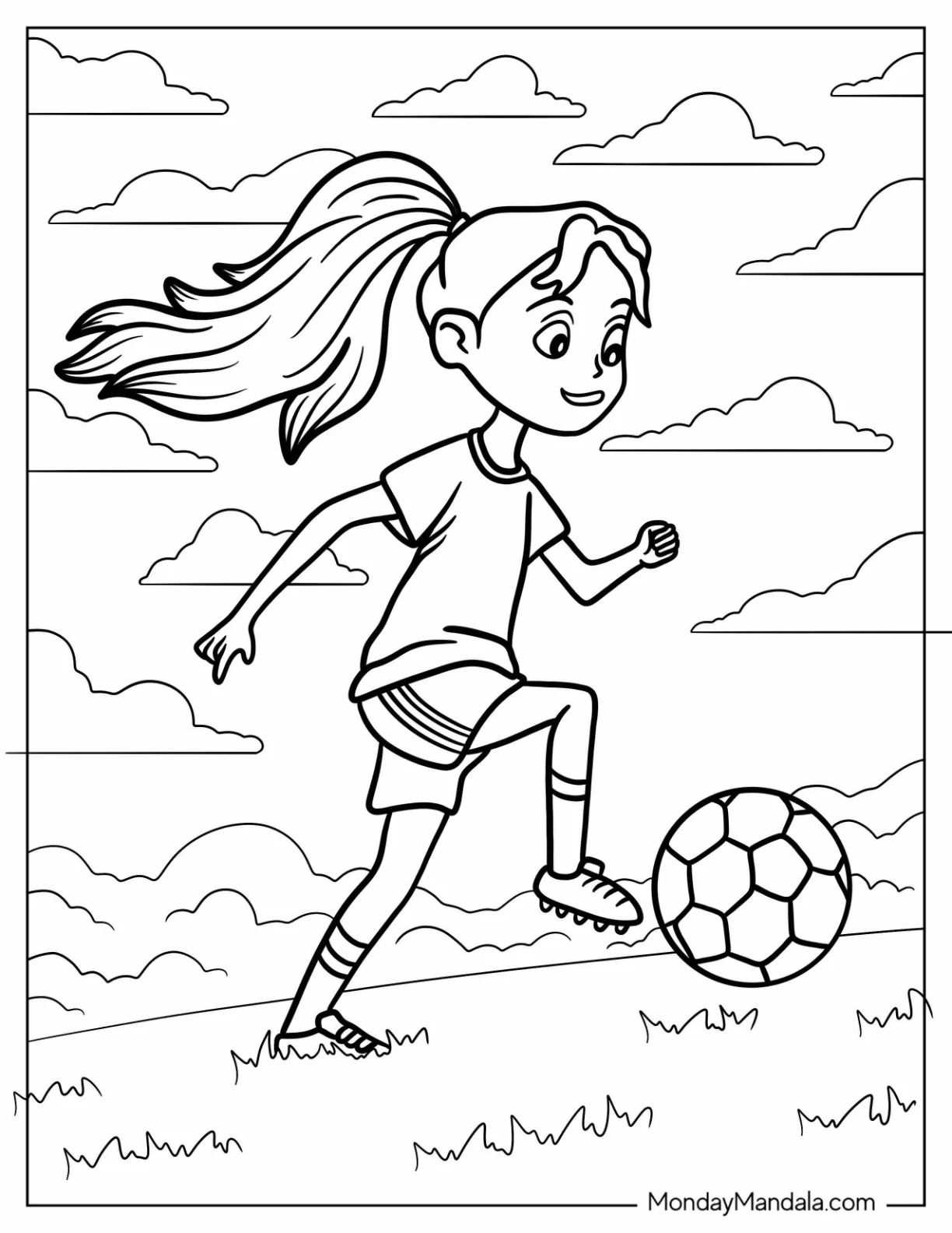 Soccer Coloring Page Running With Soccer Ball coloring page — printable line art