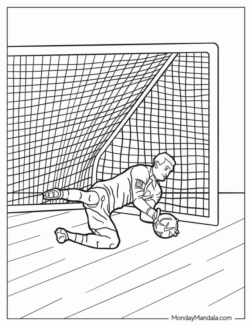 Soccer Goal Keeper Catching a Ball coloring page