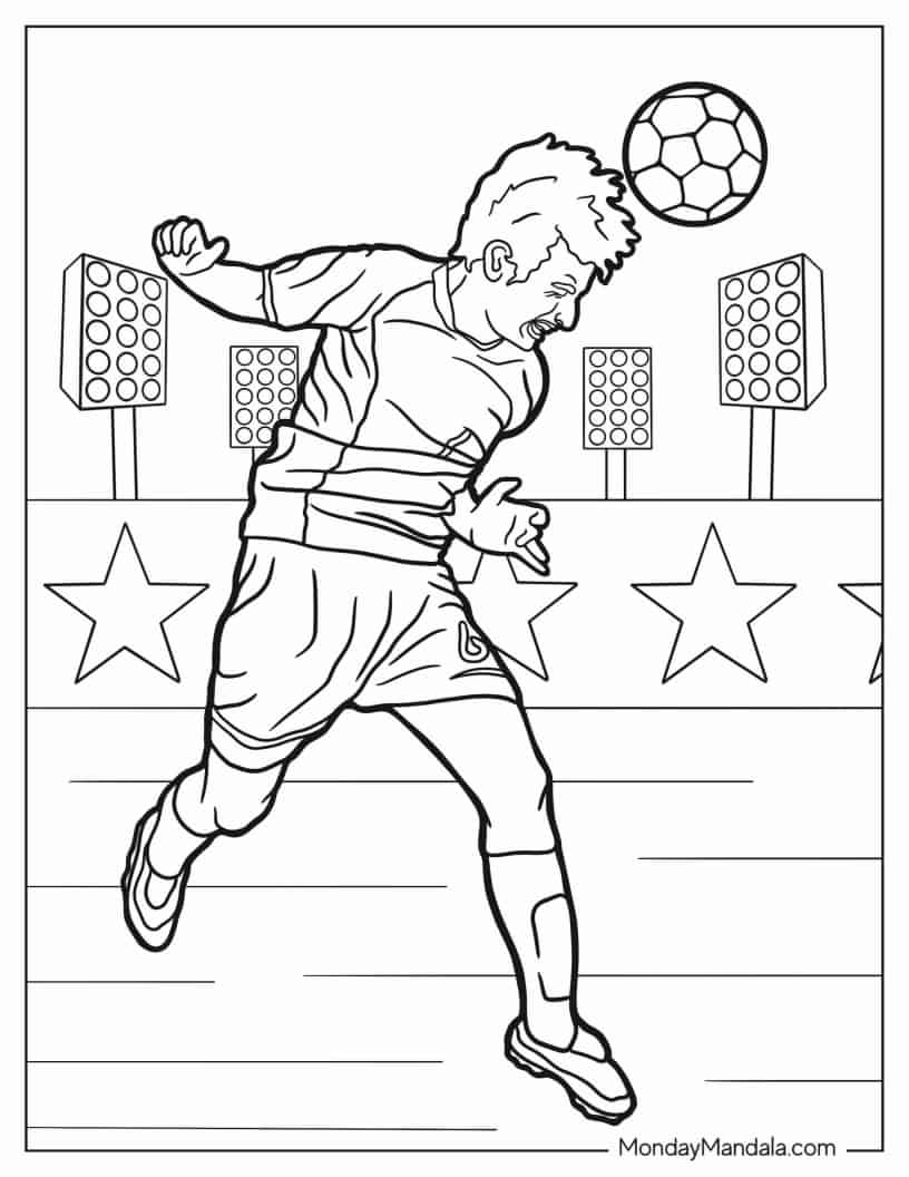 Soccer Player Doing a Header To Color coloring page