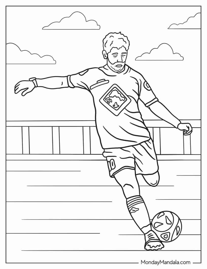 Soccer Player Kicking For Goal To Color coloring page