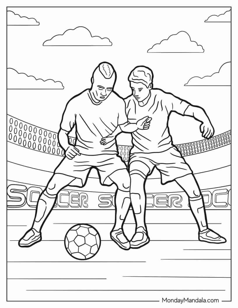 Soccer Striker And Defender To Color coloring page — printable line art