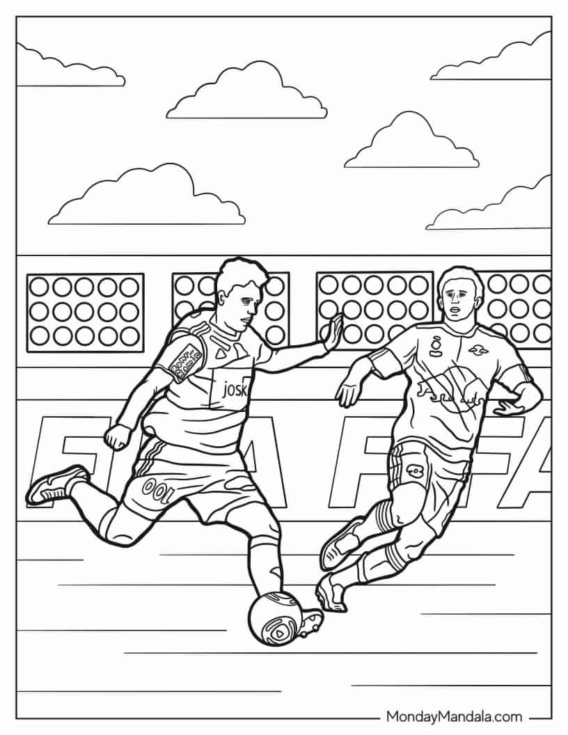 Two Football Players Contending For Ball coloring page