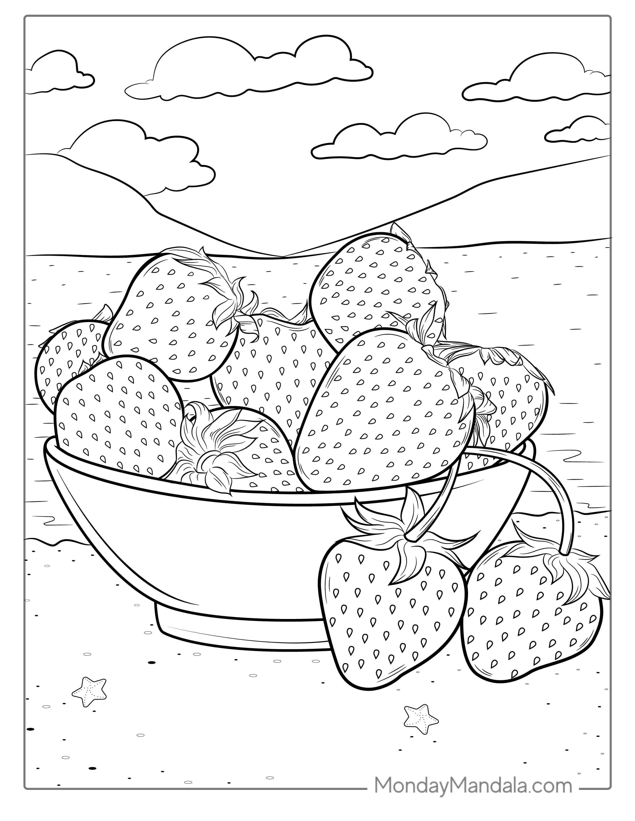 Bunch Of Strawberries In A Bowl Coloring Sheet coloring page