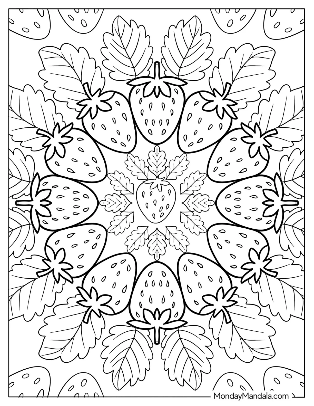 Delicious Strawberry Coloring Page Mandala coloring page