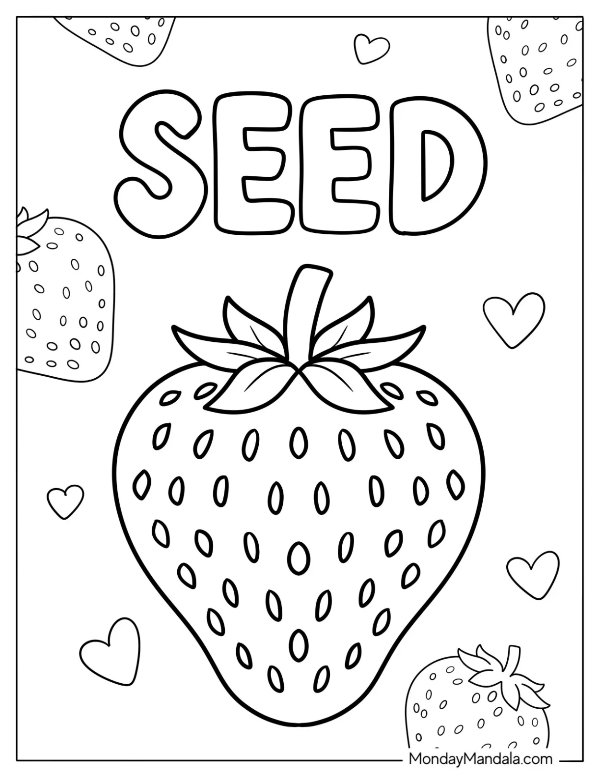 Easy Strawberry Coloring Page With Seeds For Kids coloring page