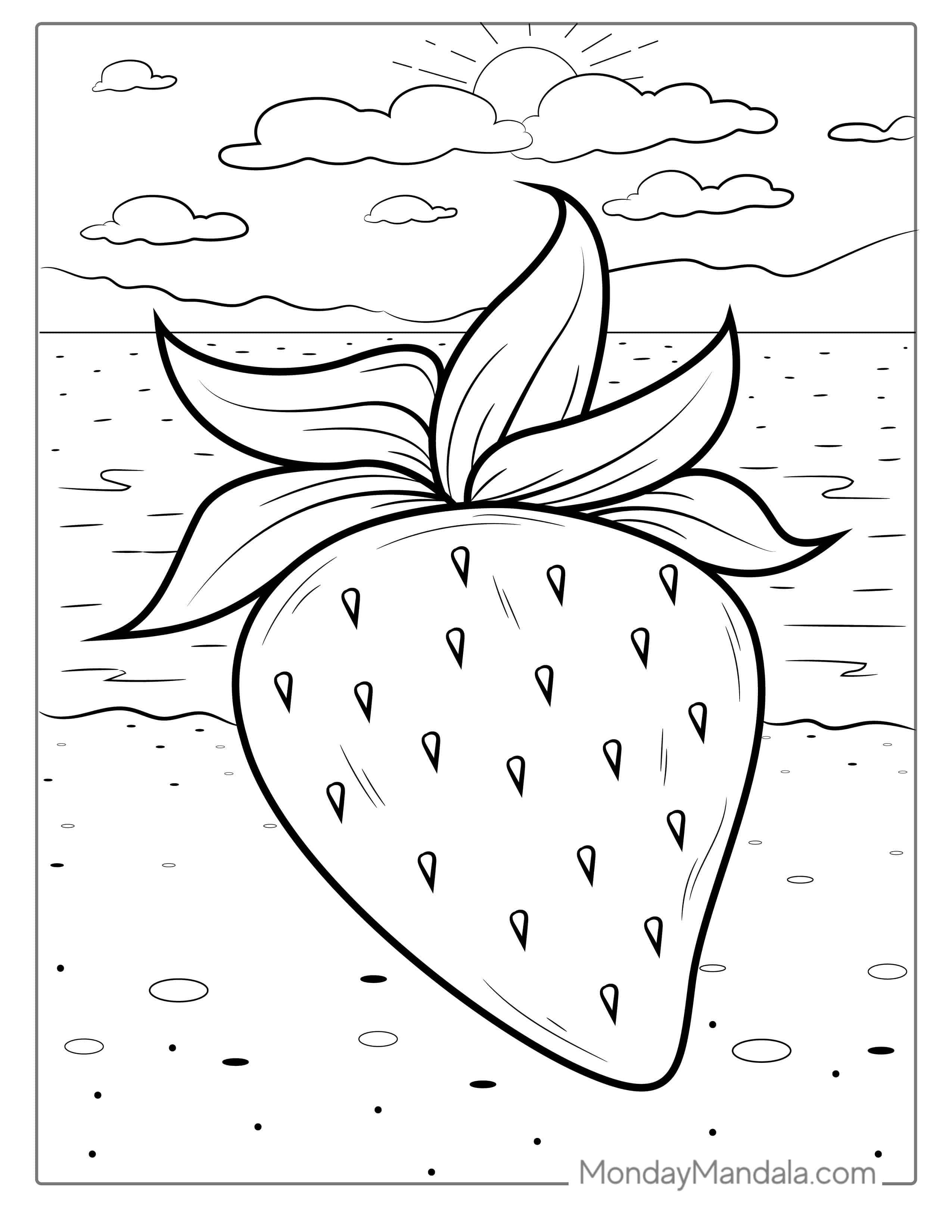 Juicy Strawberry On Beach Coloring Page coloring page