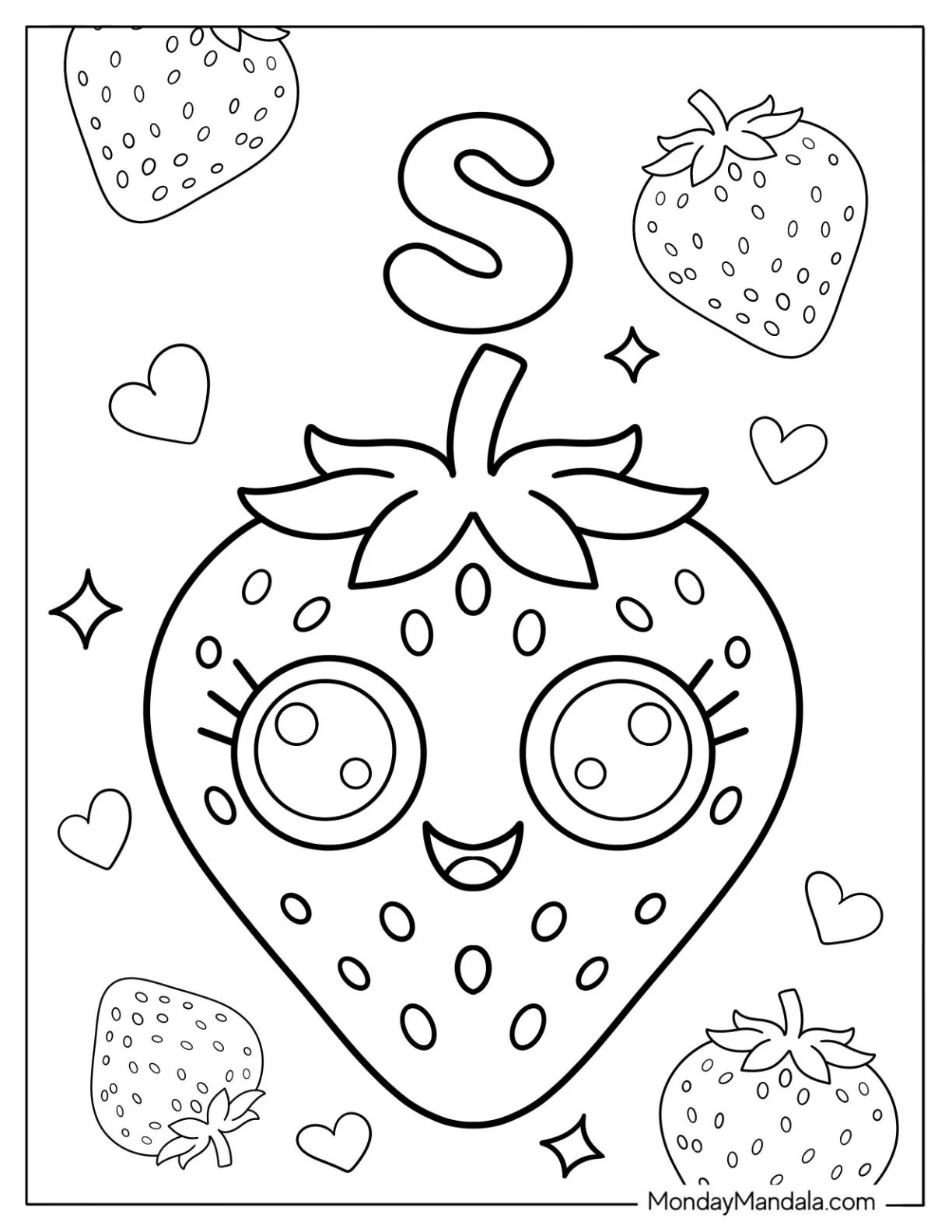 S For Strawberry Coloring Page For Preschoolers coloring page
