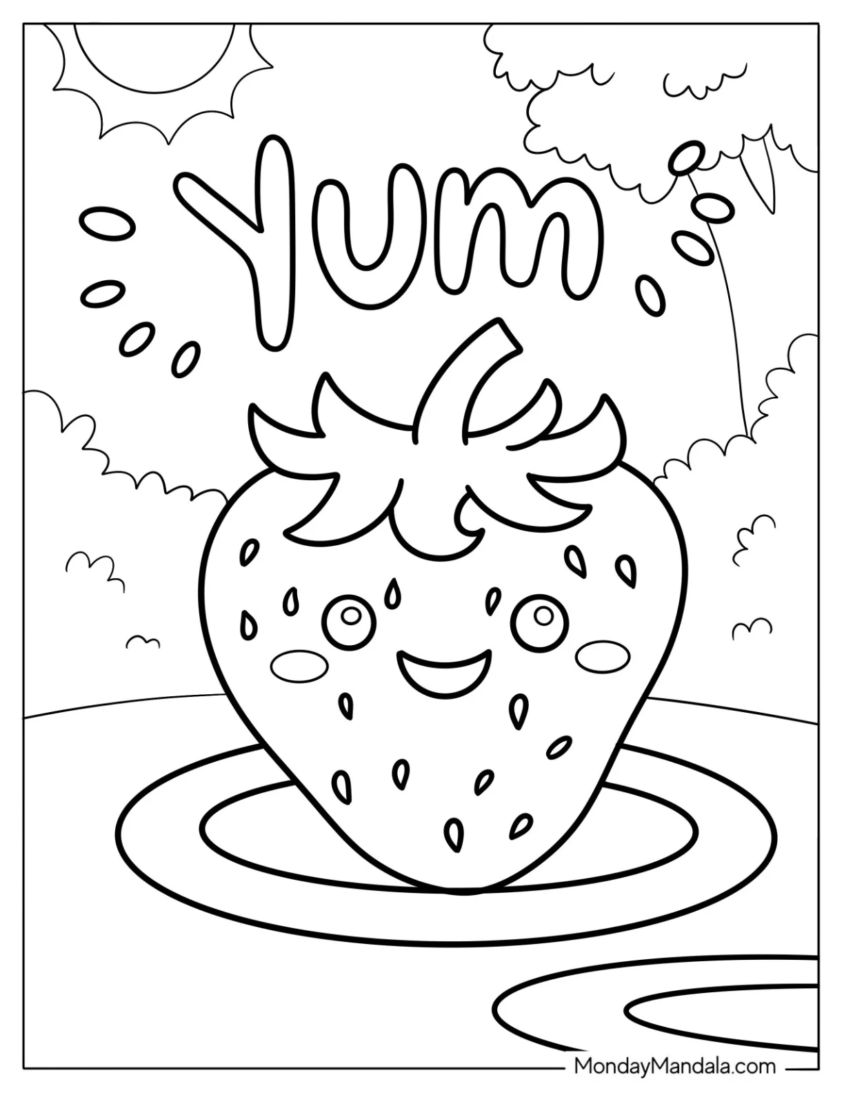 Smiling Cartoon Strawberry Coloring Page coloring page