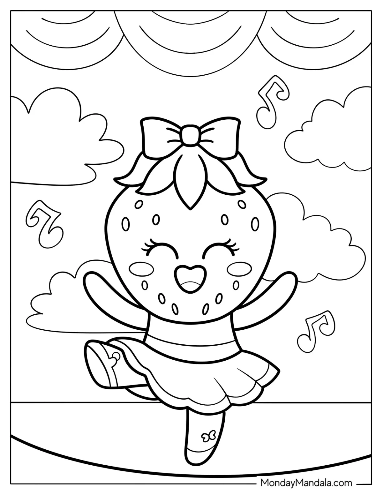 Strawberry Coloring Page Ballerina On Stage For Kids coloring page