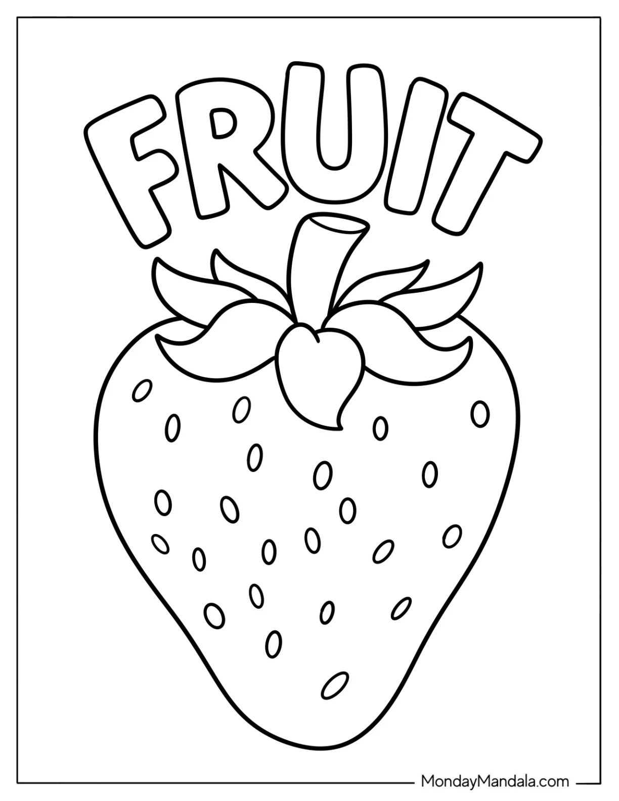 Strawberry Coloring Page Fruit Flashcard For Kids coloring page