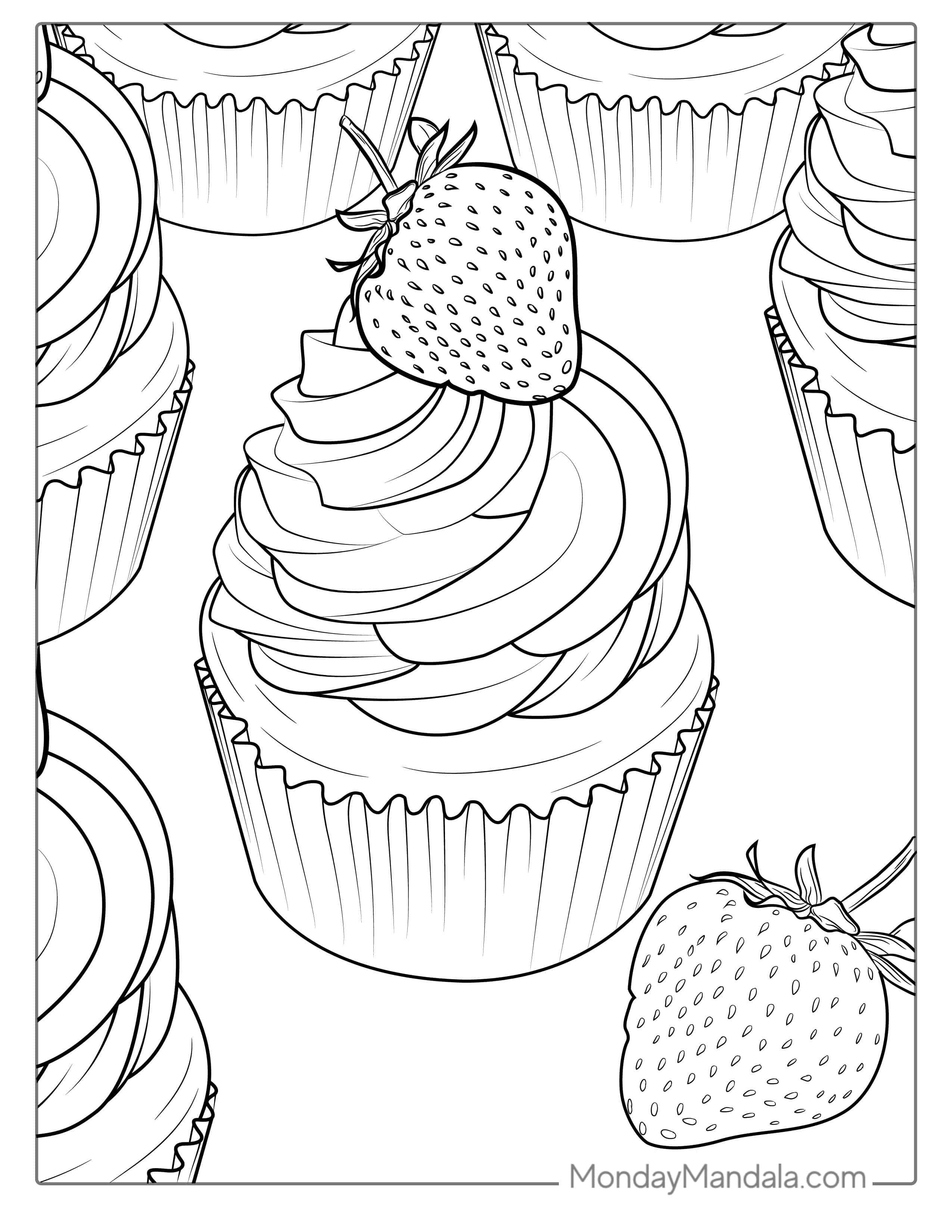 Strawberry Cupcake Coloring Sheet coloring page