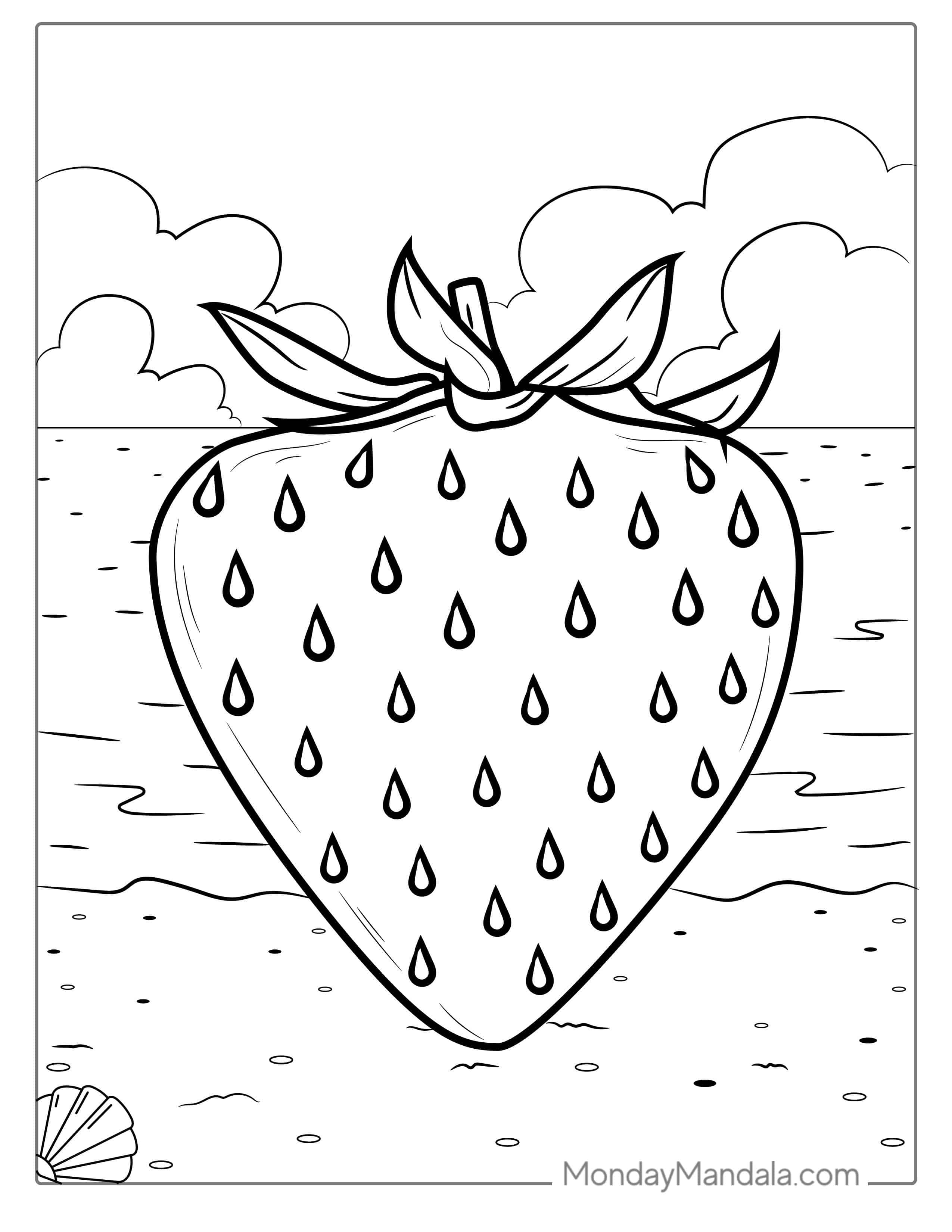 Strawberry With Seeds Coloring Page coloring page — printable line art