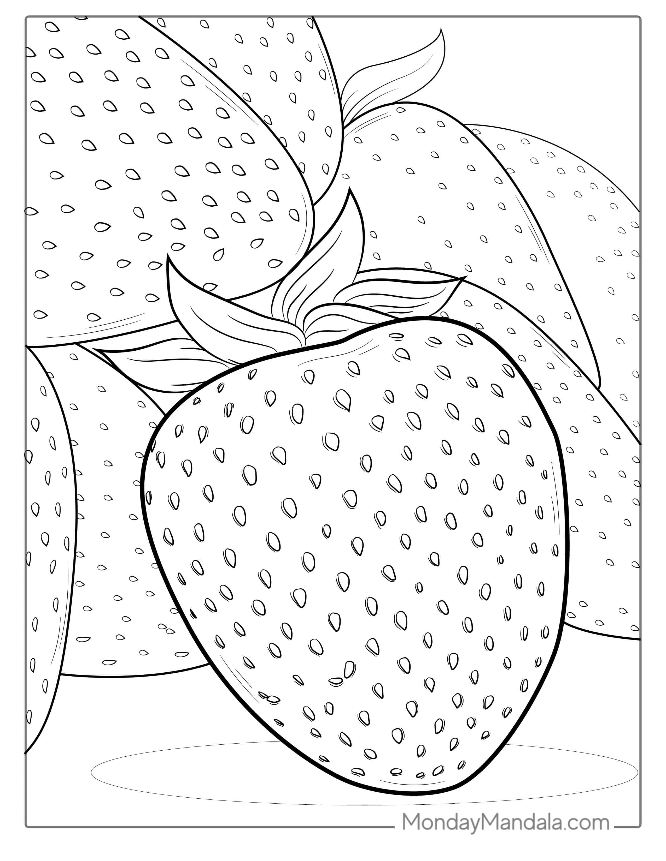 Strawberry With Seeds coloring page — printable line art