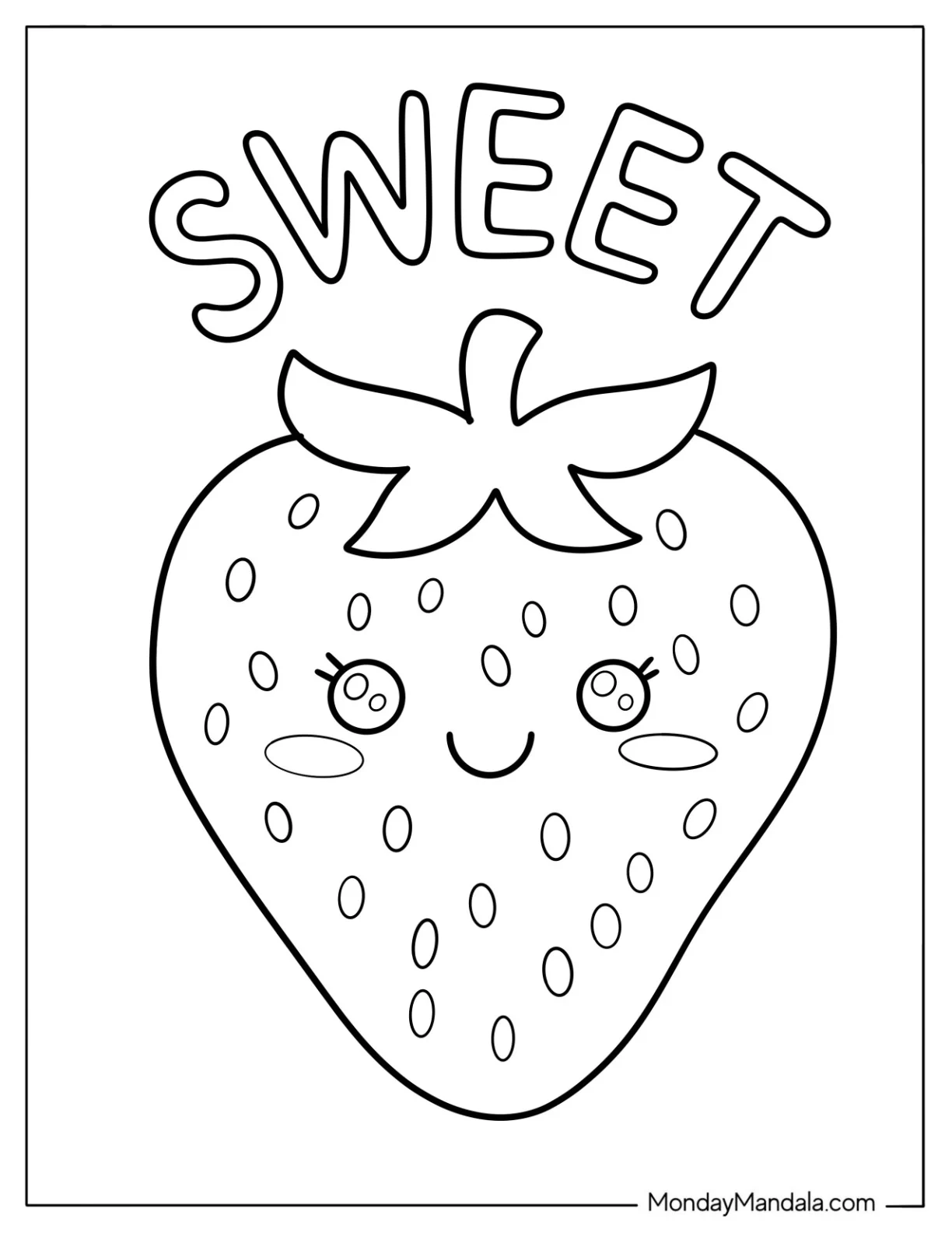 Sweet Blushing Strawberry Coloring Page For Preschoolers coloring page — printable line art