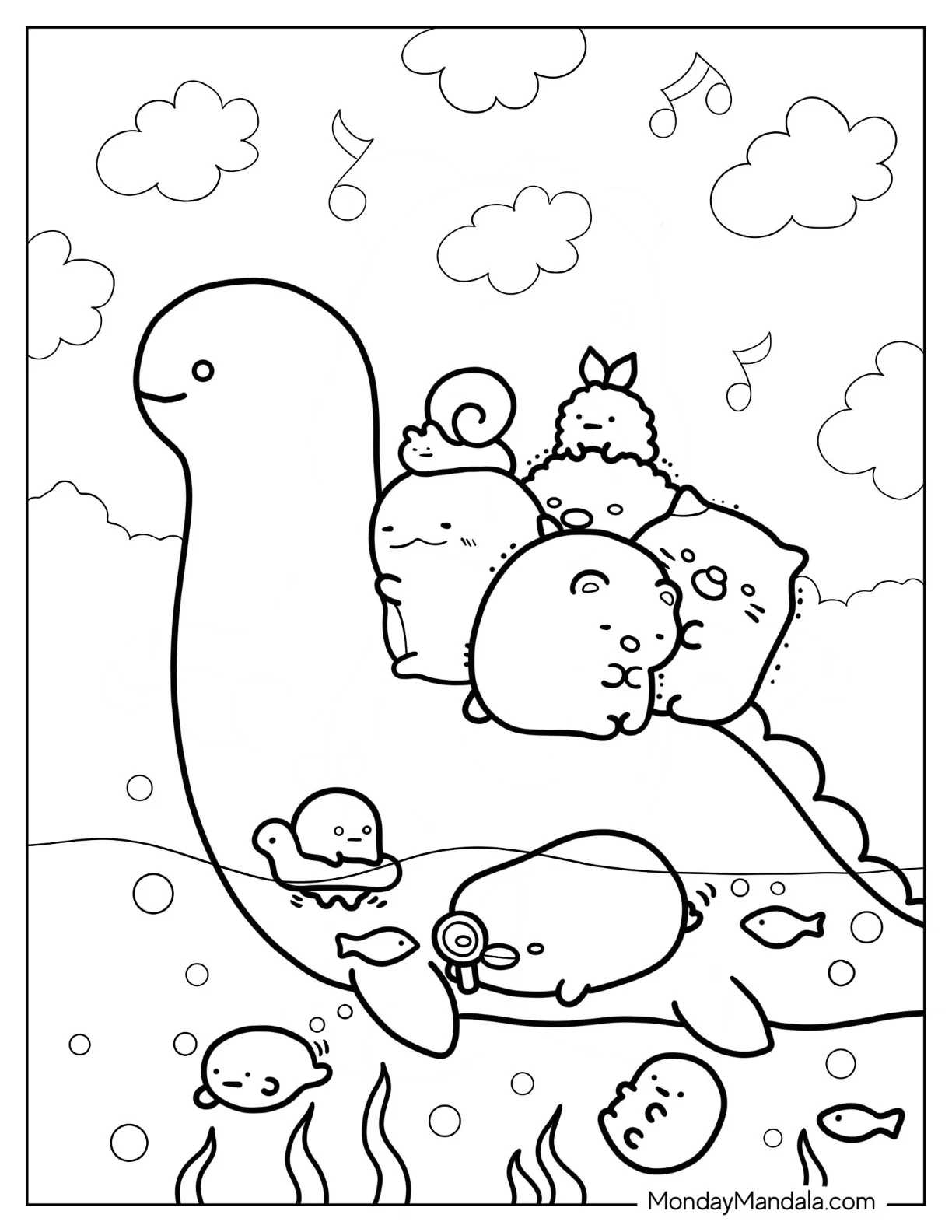 Sumikko Gurashi Coloring Page Friends Riding On Sumi-ssie coloring page