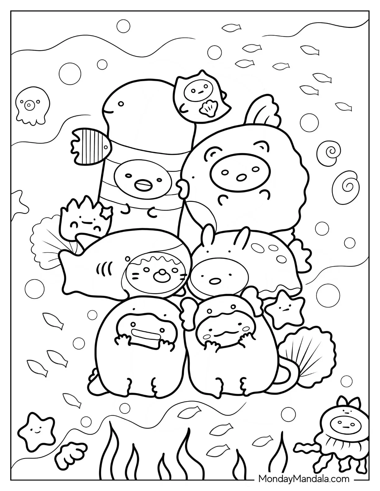 Sumikko Gurashi Coloring Page In Fish Costumes coloring page