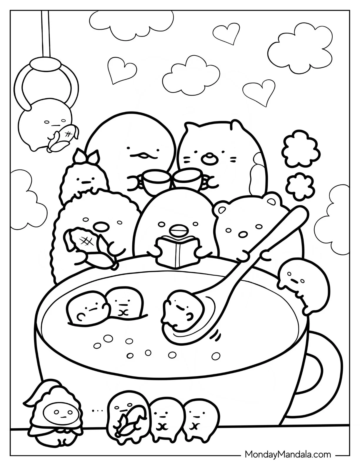Sumikko Gurashi Coloring Page Making Soup With Ebifurai No Shippo coloring page
