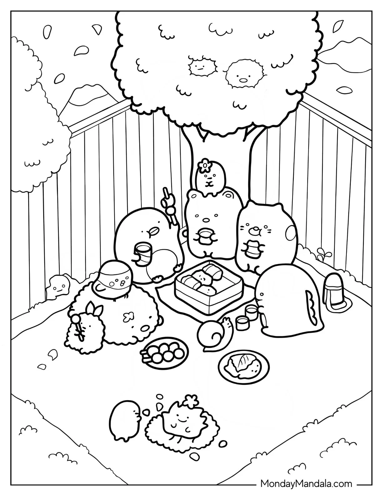 Sumikko Gurashi Coloring Page Of Backyard Picnic With Minnikos coloring page