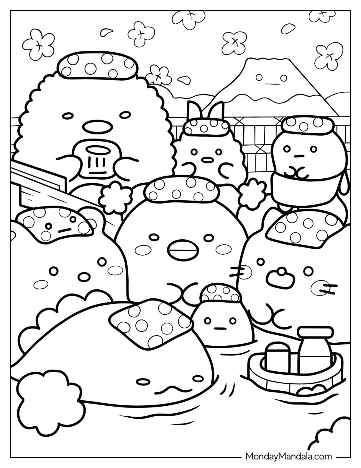 Sumikko Gurashi Coloring Page Of Friends In Japanese Sauna coloring page