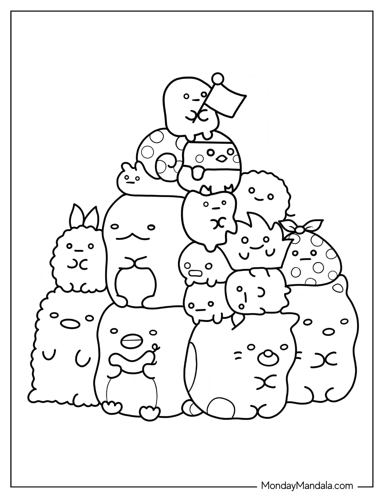 Sumikko Gurashi Coloring Page Of Friends On Top Of Each Other coloring page
