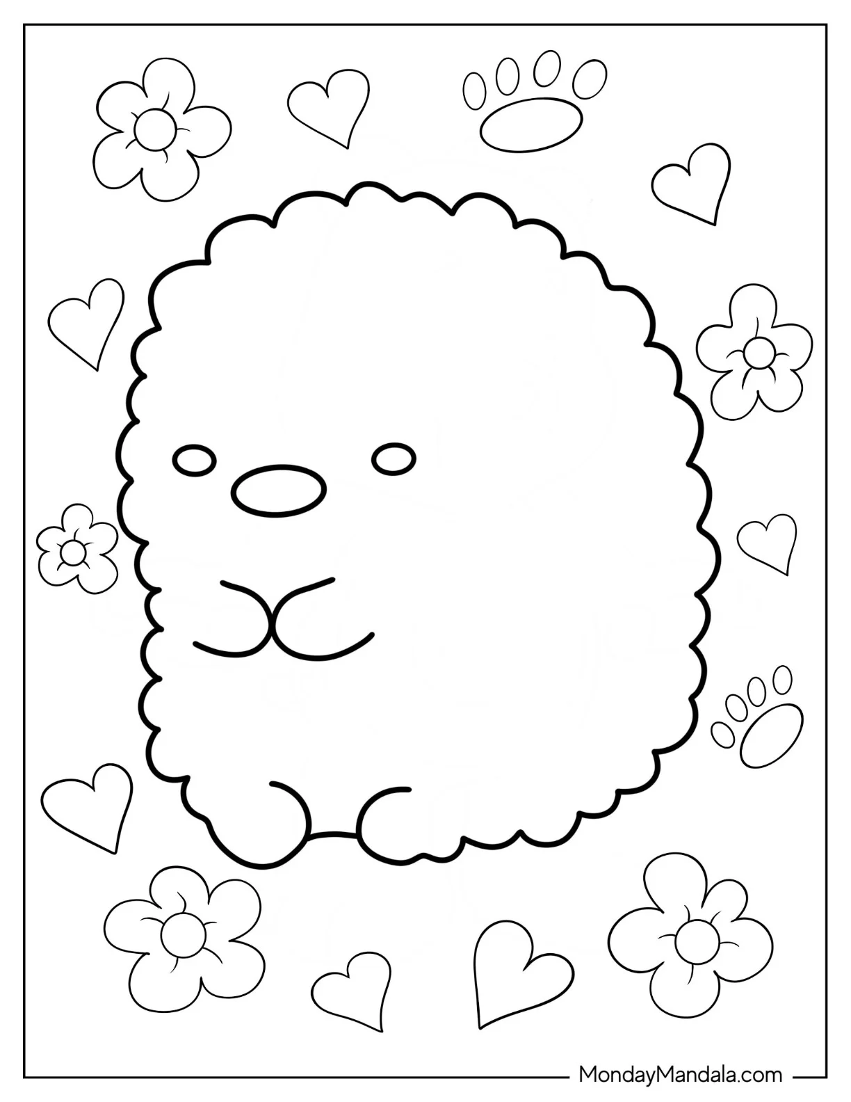 Sumikko Gurashi Coloring Page Of Kawaii Tonkatsu With Hearts And Flowers coloring page