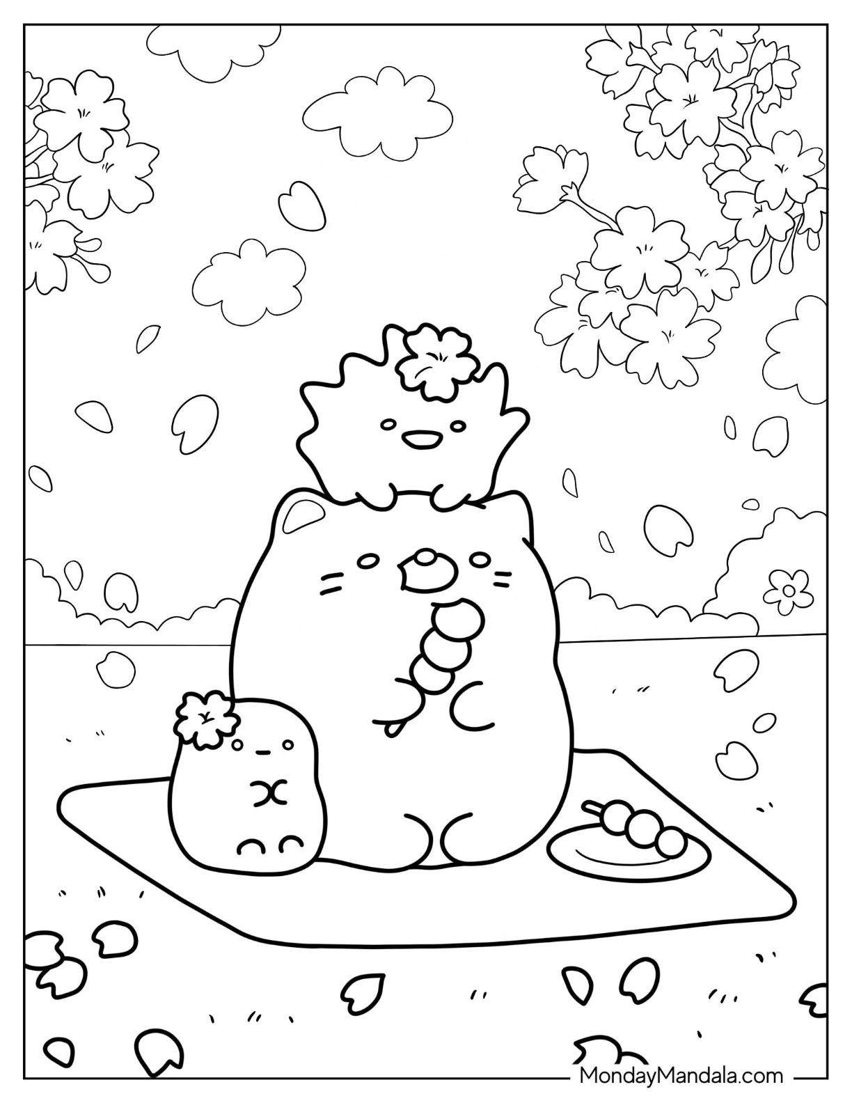 Sumikko Gurashi Coloring Page Of Neko Gattinosh Having Picnic With The Minnikos coloring page