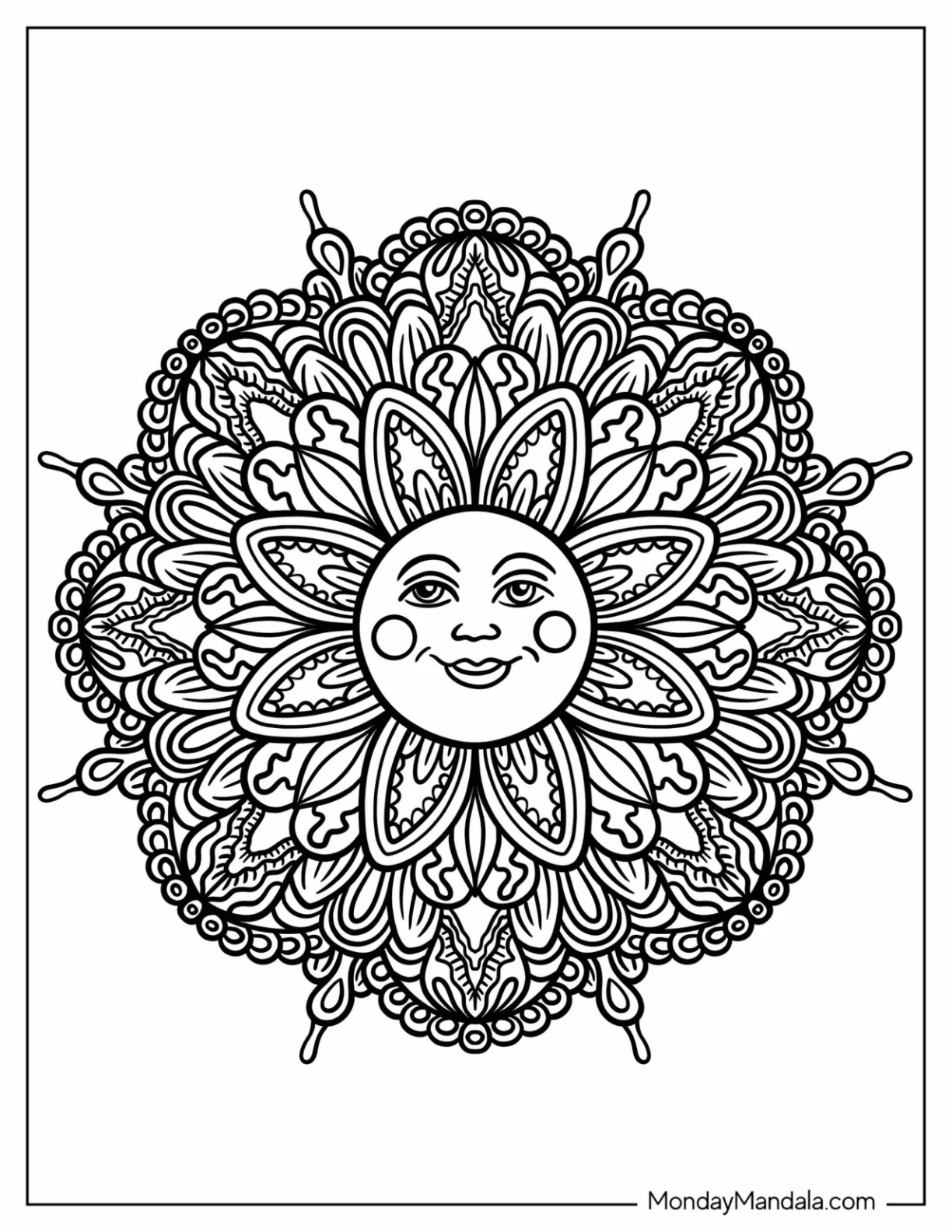 Complex Sun And Flower Mandala Coloring Sheet coloring page