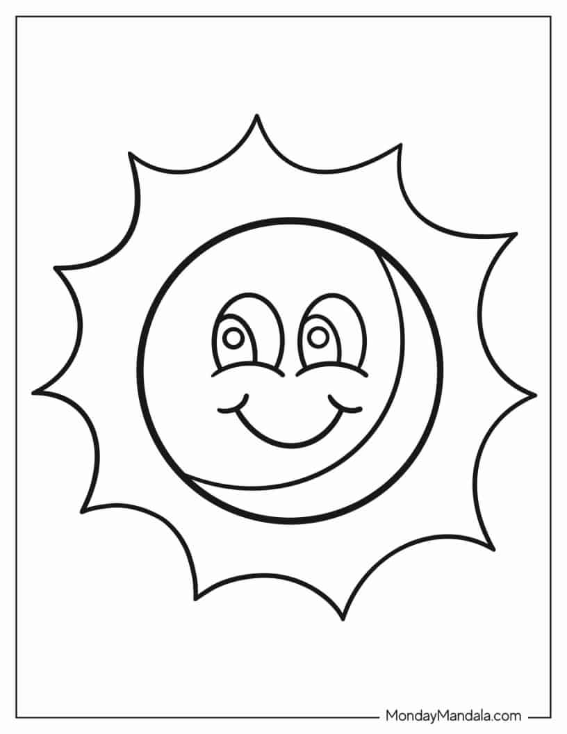 Easy Outline Of a Smiling Sun To Color coloring page