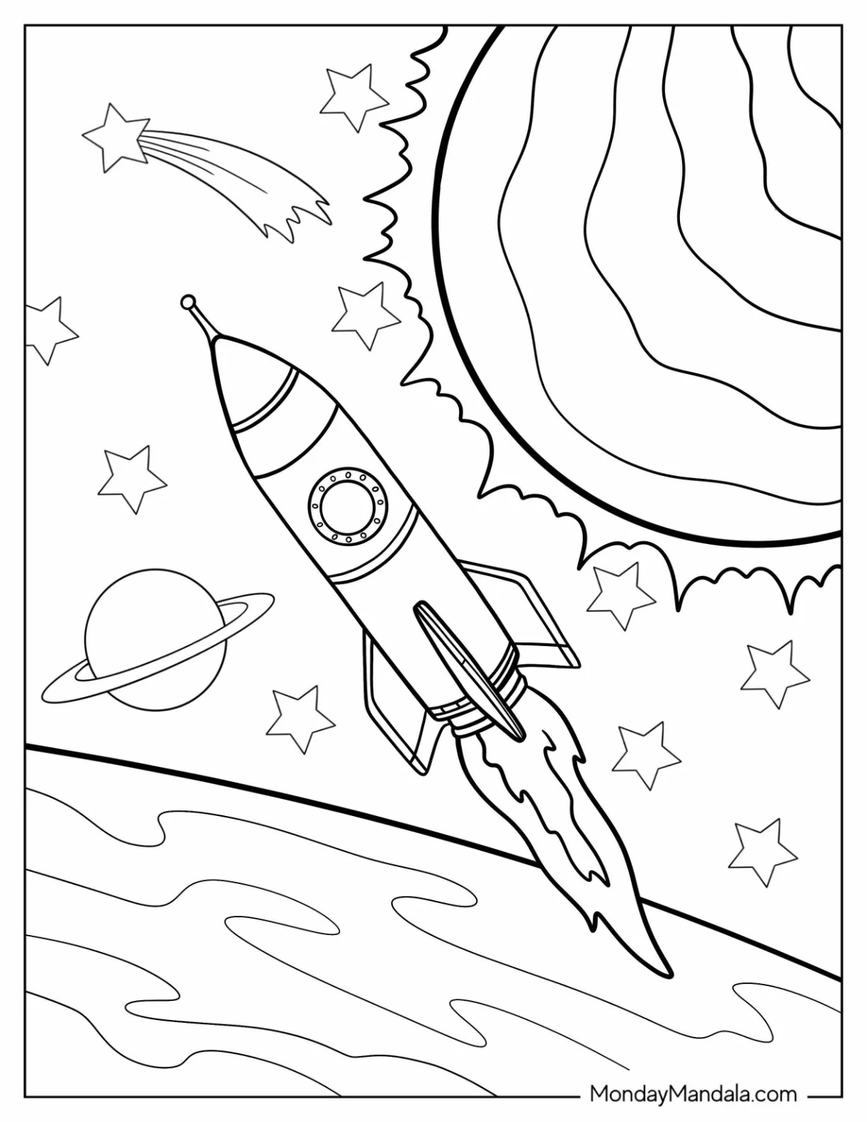 Spaceship Cruising Past The Sun Coloring Pages In Outer Space coloring page