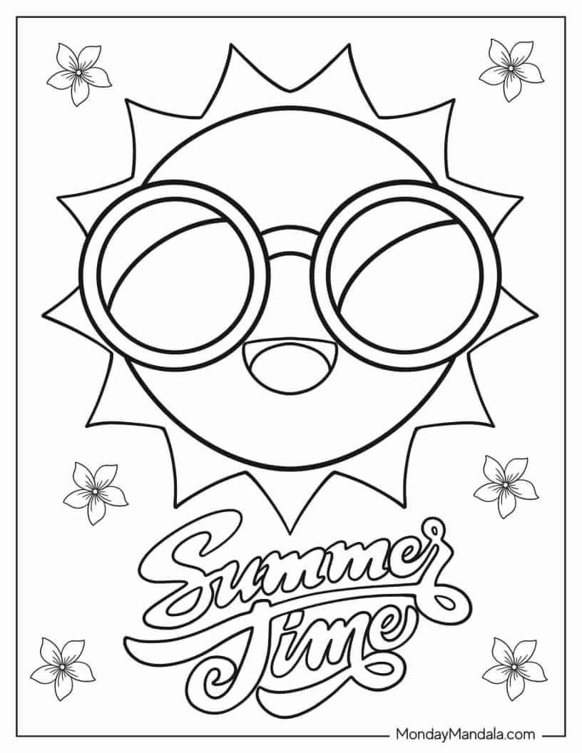 Summer Themed Sun To Color coloring page