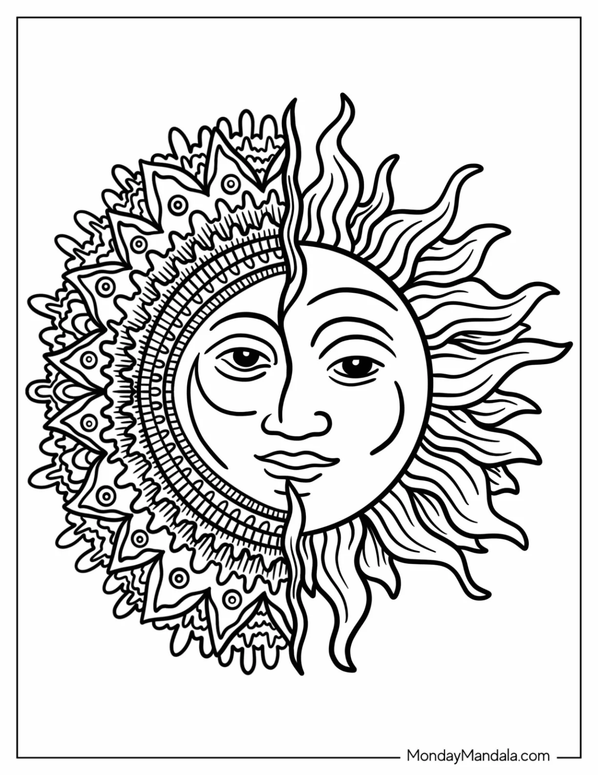 Sun Mandala With Normal Sun Coloring Page coloring page