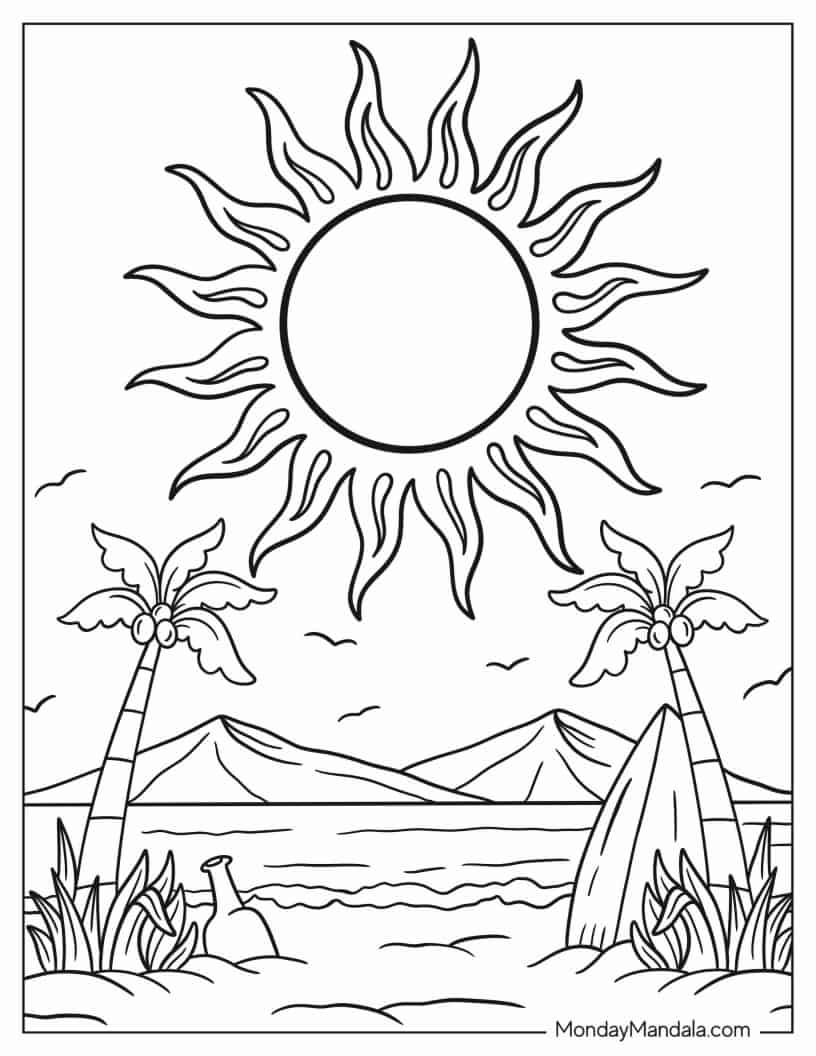 Sun With Big Sun Rays To Color coloring page