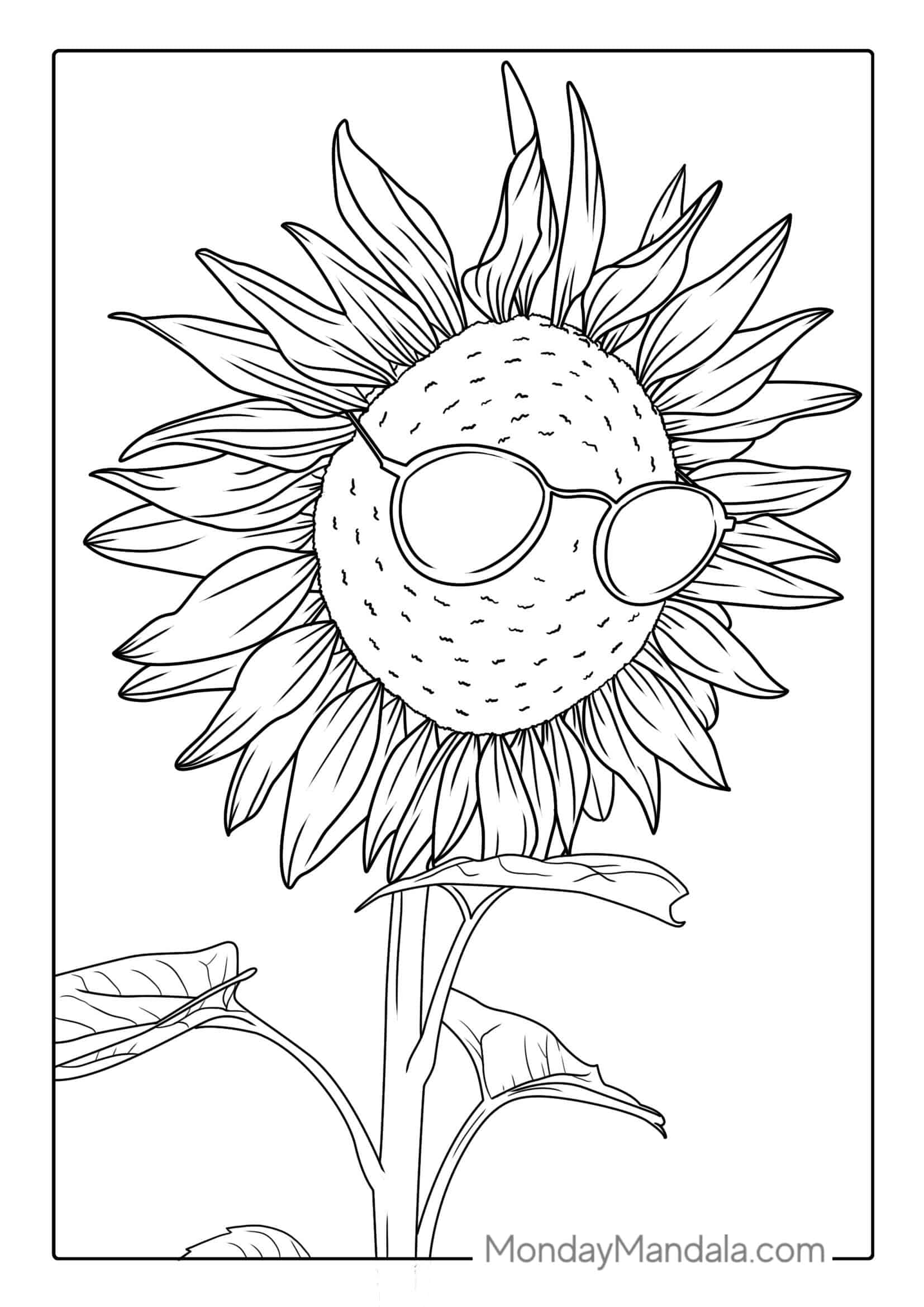 Cool Sunflower Wearing Sunglasses For Coloring coloring page