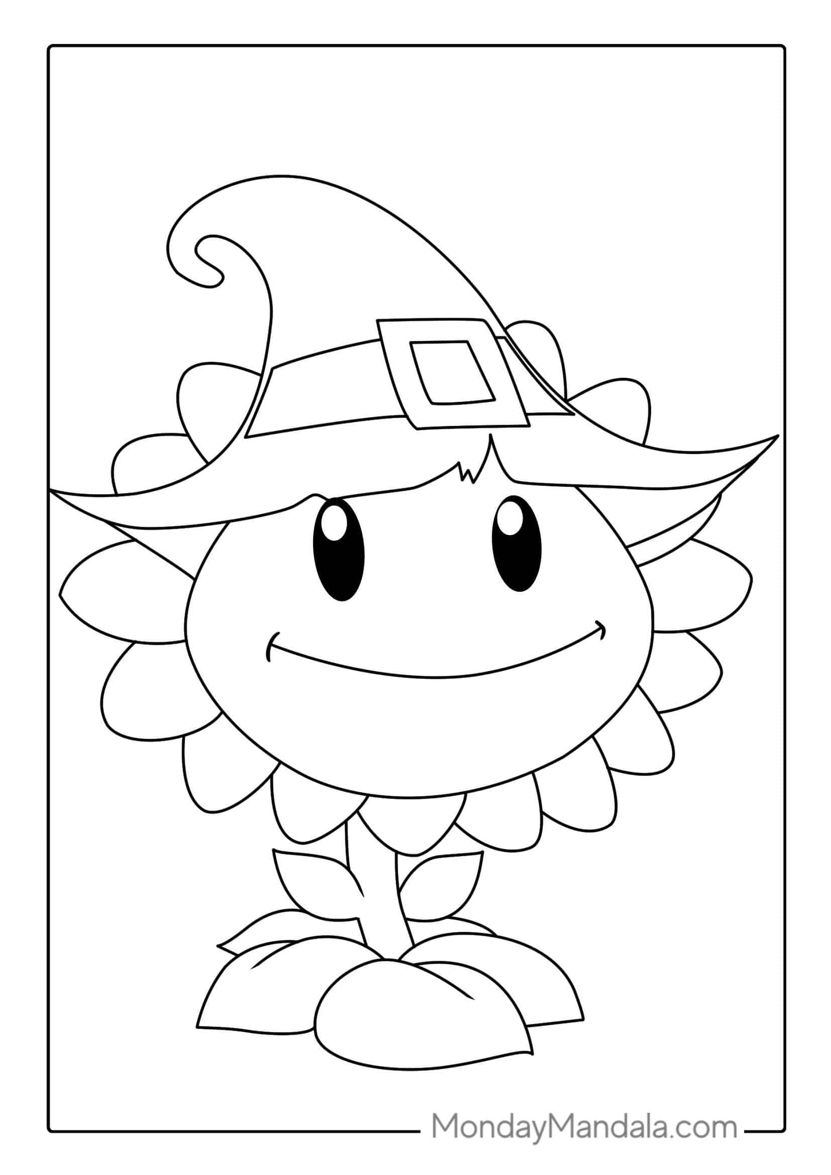 Plants Vs Zombies Sunflower Coloring Page coloring page — printable line art