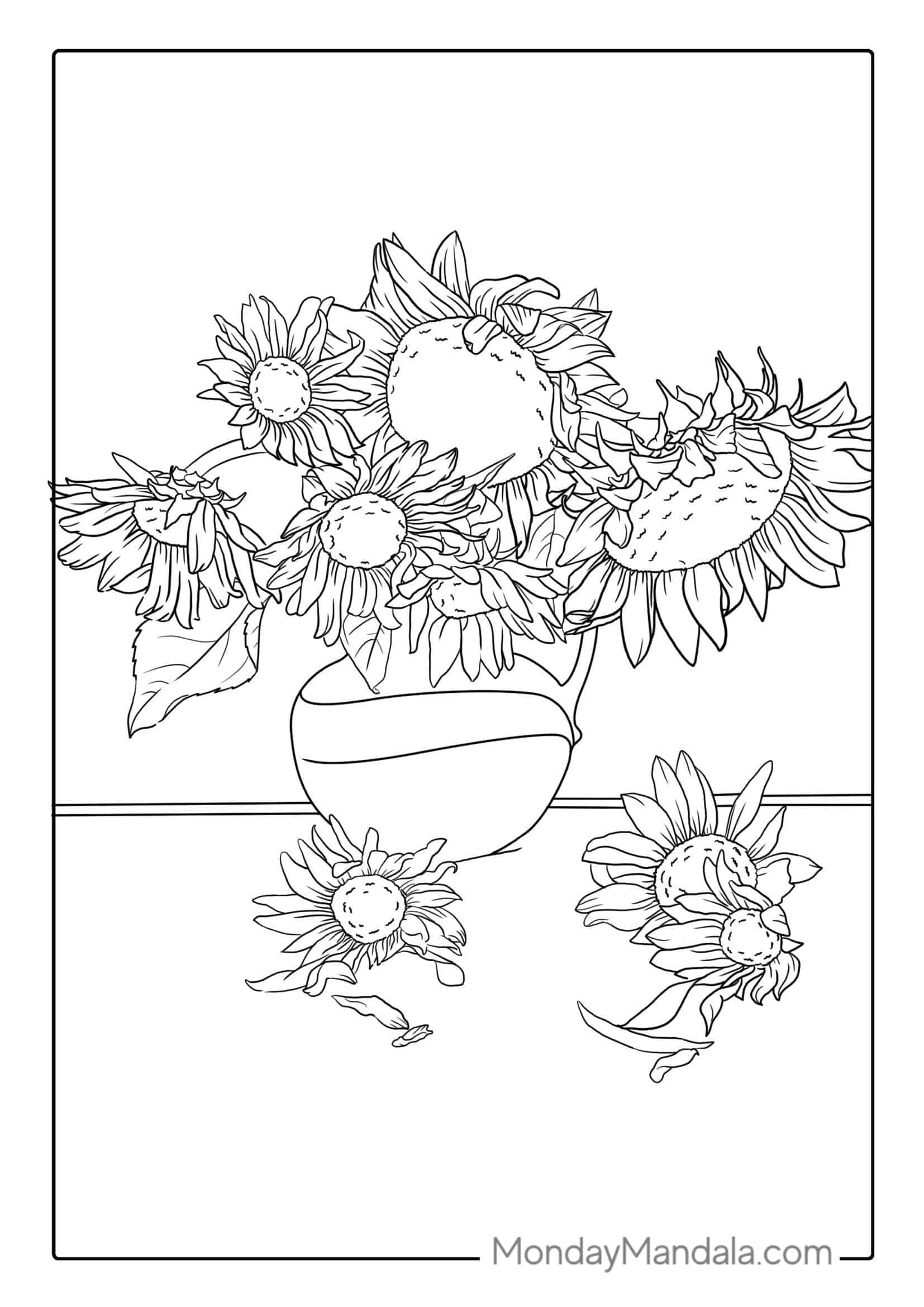 Several Sunflowers In Vase Coloring Sheet coloring page