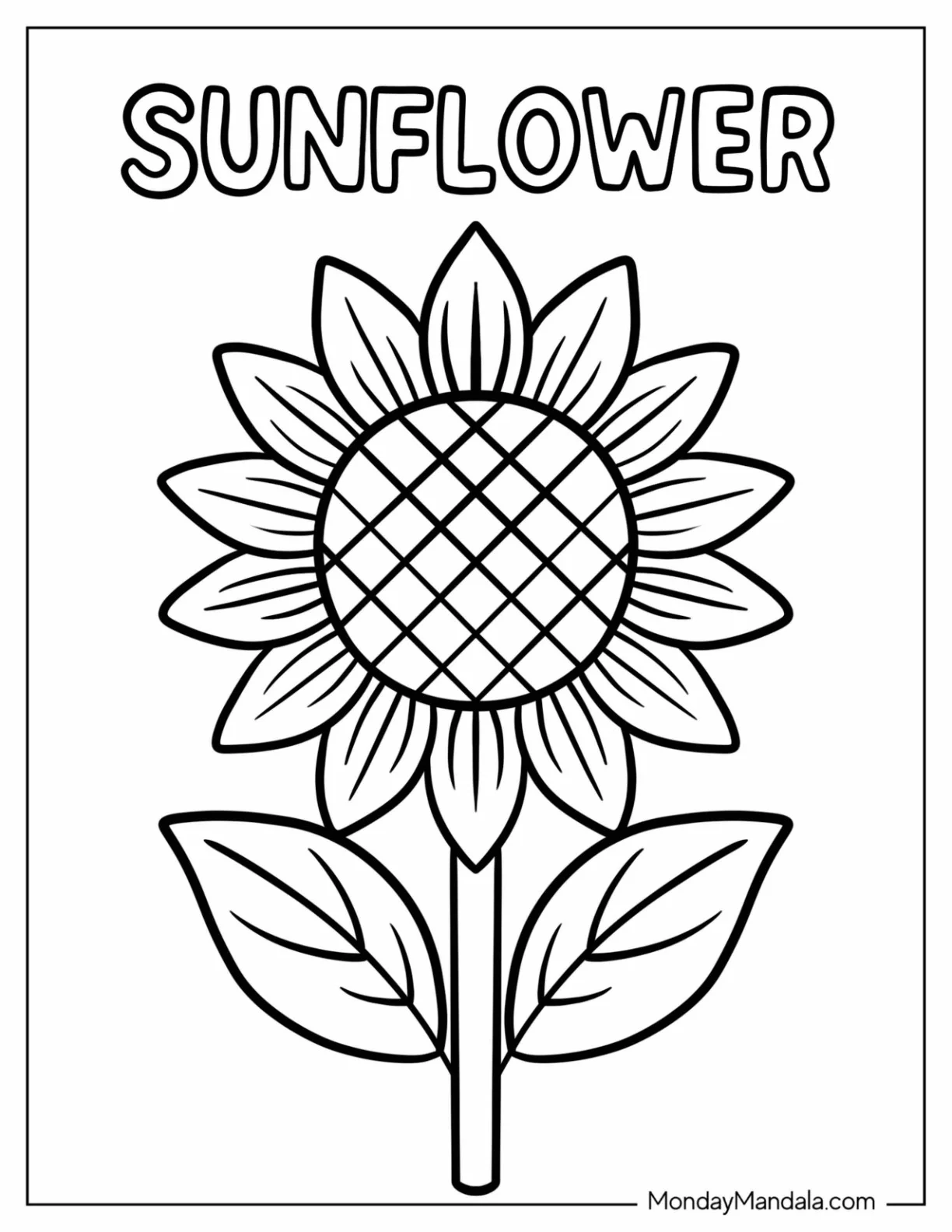 Simple Sunflower Coloring Page With Round Center and Thick Petals for Kids coloring page — printable line art