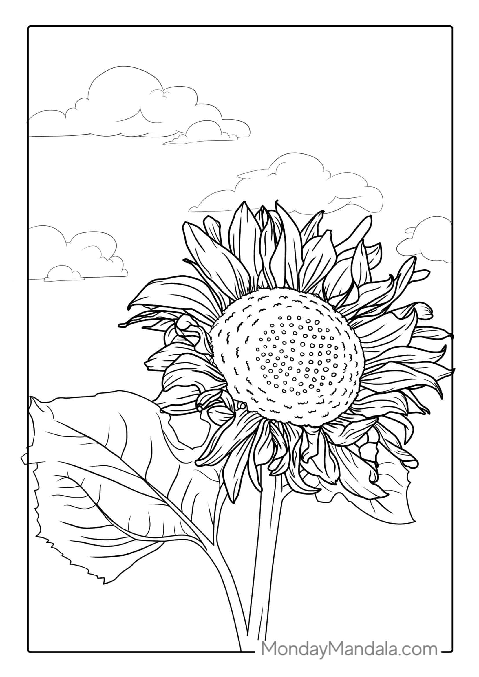 Sunflowers During A Cloudy Day coloring page — printable line art